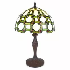 HAES DECO - Tiffany Tafellamp Groen, Wit Ø 30x49 Cm Fitting E27 / Lamp Max 1x60W