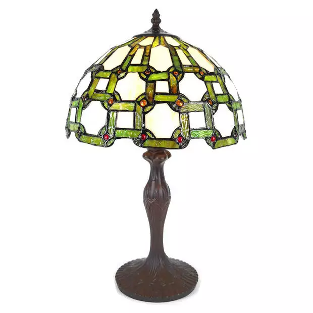 HAES DECO - Tiffany Tafellamp Groen, Wit Ø 30x49 Cm Fitting E27 / Lamp Max 1x60W 1 HAES DECO - Tiffany Tafellamp Groen, Wit Ø 30x49 Cm Fitting E27 / Lamp Max 1x60W