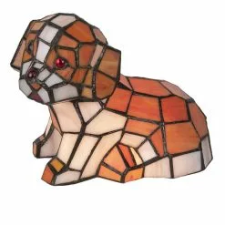 HAES DECO - Tiffany Tafellamp Hond Beige 25x14x17 Cm Fitting E14 / Lamp Max 1x25W