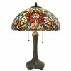 HAES DECO - Tiffany Tafellamp Rood, Blauw Ø 46x64 Cm Fitting E27 / Lamp Max 2x60W