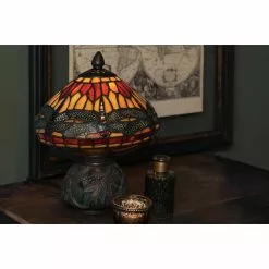 HAES DECO - Tiffany Tafellamp Rood, Bruin Ø 22x21 Cm Fitting E14 / Lamp Max 1x40W -LAMPEN Winkel 3933335 5b556766