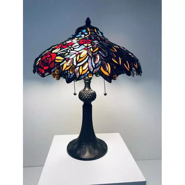 HAES DECO - Tiffany Tafellamp Rood, Groen, Wit Ø 43x58 Cm Fitting E27 / Lamp Max 2x60W 2 HAES DECO - Tiffany Tafellamp Rood, Groen, Wit Ø 43x58 Cm Fitting E27 / Lamp Max 2x60W - Afbeelding 2