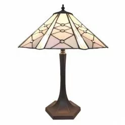 HAES DECO - Tiffany Tafellamp Roze Ø 42x54 Cm Fitting E27 / Lamp Max 2x60W