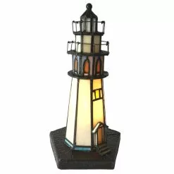 HAES DECO - Tiffany Tafellamp Vuurtoren Meerkleurig Ø 12x28 Cm Fitting E14 / Lamp Max 1x25W