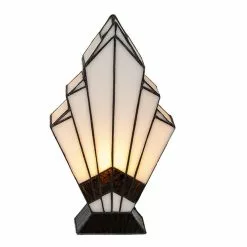 HAES DECO - Tiffany Tafellamp Wit 17x6x30 Cm Fitting E27 / Lamp Max 1x40W