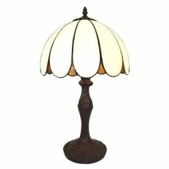 HAES DECO - Tiffany Tafellamp Wit Ø 31x43 Cm Fitting E27 / Lamp Max 1x40W