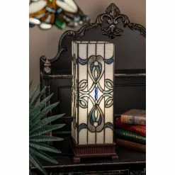 HAES DECO - Tiffany Tafellamp Wit, Blauw 18x18x45 Cm Fitting E27 / Lamp Max 1x40W -LAMPEN Winkel 3933373 9bc68b11