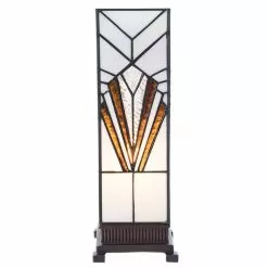 HAES DECO - Tiffany Tafellamp Wit, Bruin 12x12x35 Cm Fitting E14 / Lamp Max 1x25W