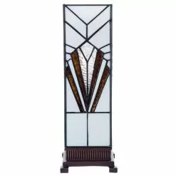 HAES DECO - Tiffany Tafellamp Wit, Bruin 12x12x35 Cm Fitting E14 / Lamp Max 1x25W -LAMPEN Winkel 3933374 db394516