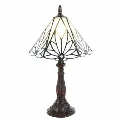 HAES DECO - Tiffany Tafellamp Wit, Bruin Ø 20x34 Cm Fitting E14 / Lamp Max 1x40W