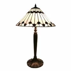 HAES DECO - Tiffany Tafellamp Wit, Bruin Ø 40x63 Cm Fitting E27 / Lamp Max 2x60W