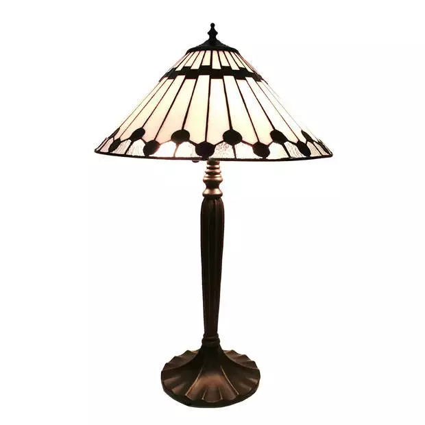 HAES DECO - Tiffany Tafellamp Wit, Bruin Ø 40x63 Cm Fitting E27 / Lamp Max 2x60W 1 HAES DECO - Tiffany Tafellamp Wit, Bruin Ø 40x63 Cm Fitting E27 / Lamp Max 2x60W