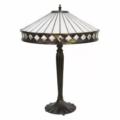 HAES DECO - Tiffany Tafellamp Wit, Bruin Ø 41x59 Cm Fitting E27 / Lamp Max 2x60W -LAMPEN Winkel 3933384 0bb1f931