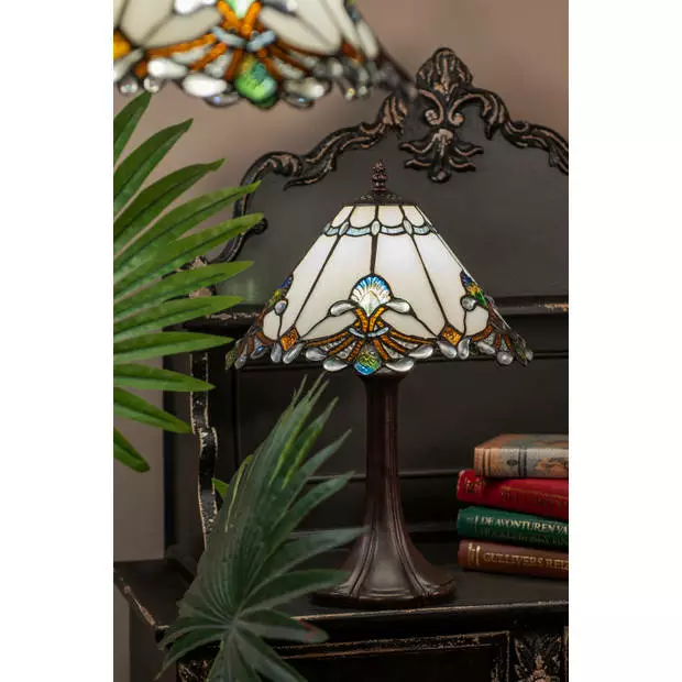 HAES DECO - Tiffany Tafellamp Wit, Bruin, Groen Ø 31x49 Cm Fitting E27 / Lamp Max 1x40W 2 HAES DECO - Tiffany Tafellamp Wit, Bruin, Groen Ø 31x49 Cm Fitting E27 / Lamp Max 1x40W - Afbeelding 2
