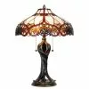 HAES DECO - Tiffany Tafellamp Wit, Bruin, Groen Ø 41x56 Cm Fitting E27 / Lamp Max 2x60W