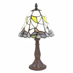 HAES DECO - Tiffany Tafellamp Wit, Groen, Paars Ø 20x34 Cm Fitting E14 / Lamp Max 1x25W