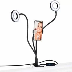Grundig Selfie Studio Ring Lamp - 2x Lamps - Social Media And Vlogs - With Table Clamp - Flexible Neck - USB