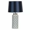 HAES DECO - Tafellamp - Modern Chic - Elegante Lamp, Ø 28x50 Cm - Blauw/Wit Keramiek - Bureaulamp, Sfeerlamp