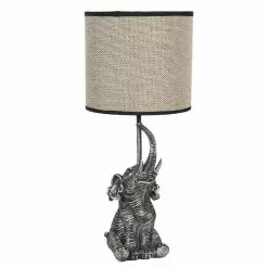 HAES DECO - Tafellamp - City Jungle - Olifant Lamp, Ø 20x45 Cm - Beige/Grijs - Bureaulamp, Sfeerlamp, Nachtlampje