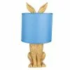 HAES DECO - Tafellamp - City Jungle - Konijn In De Lamp, Ø 20x43 Cm - Goud/Blauw - Bureaulamp, Sfeerlamp, Nachtlampje