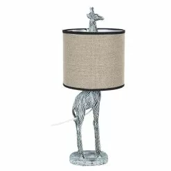 HAES DECO - Tafellamp - City Jungle - Giraf In De Lamp, Ø 20x52 Cm - Grijs/Wit Met Beige - Bureaulamp, Sfeerlamp