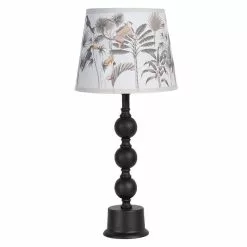 HAES DECO - Tafellamp - City Jungle - Vogels Met Apen Bedrukte Lamp, Ø 24x37 Cm - Bureaulamp, Sfeerlamp, Nachtlampje