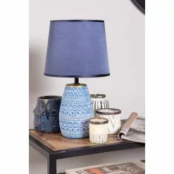 HAES DECO - Tafellamp - Modern Chic - Stijlvolle Lamp, Ø 20x35 Cm - Blauw/Wit - Bureaulamp, Sfeerlamp, Nachtlampje -LAMPEN Winkel 3946943 85968835