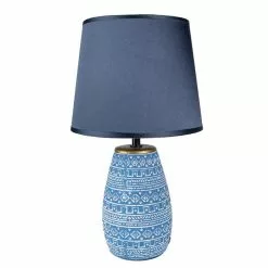 HAES DECO - Tafellamp - Modern Chic - Stijlvolle Lamp, Ø 20x35 Cm - Blauw/Wit - Bureaulamp, Sfeerlamp, Nachtlampje