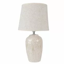 HAES DECO - Tafellamp - Modern Chic - Keramieke Lamp, Ø 20x37 Cm - Wit/Beige - Bureaulamp, Sfeerlamp, Nachtlampje
