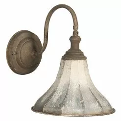 HAES DECO - Wandlamp - Shabby Chic - Vintage / Retro Lamp, 31x23x27 Cm - Bruin / Wit Metaal - Muurlamp, Sfeerlamp