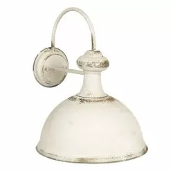 HAES DECO - Wandlamp - Industrial - Vintage / Retro Lamp, 34x41x43 Cm - Wit Metaal - Ronde Muurlamp, Sfeerlamp